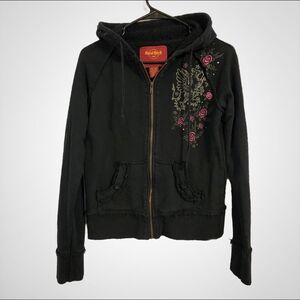 Hard Rock Cafe Gatlinburg TN Griffin Rose Skull black zip up hooded sweatshirt